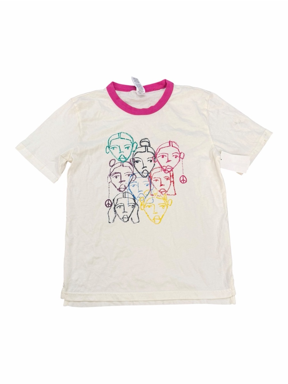 Nordstrom by Christina Martinez Kids White Graphic Tee with Pink Collar L